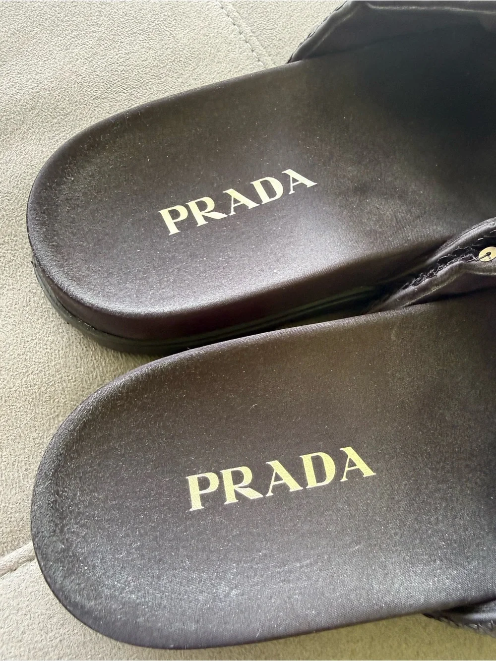 Prada Black Sequin Logo Slide Sandals